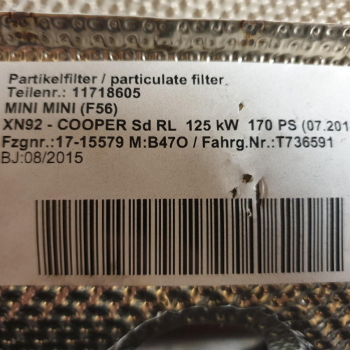 DPF partikel filter na Mini Cooper Sd, F56 125kW/170PS RV: 08/2015