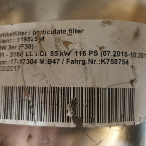 DPF partikel filter na BMW 316d 85kW/116PS RV: 03/2017