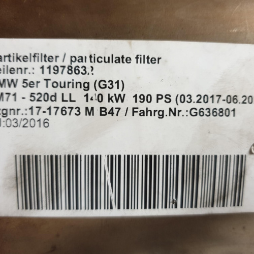 DPF partikel filter na BMW 520d G31 140kW/190PS RV: 03/2016