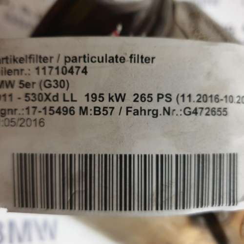 DPF partikel filter na BMW 530Xd G30 195kW/265PS RV: 05/2016
