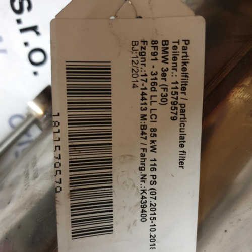 DPF filter BMW F30 316d LCI 85kW/116PS, RV:12/2014